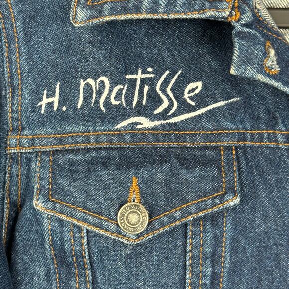 RARE OOAK H. Matisse Inspired Hand Painted Art To Wear Denim Jacket Womens Sz 14 - Picture 3 of 14